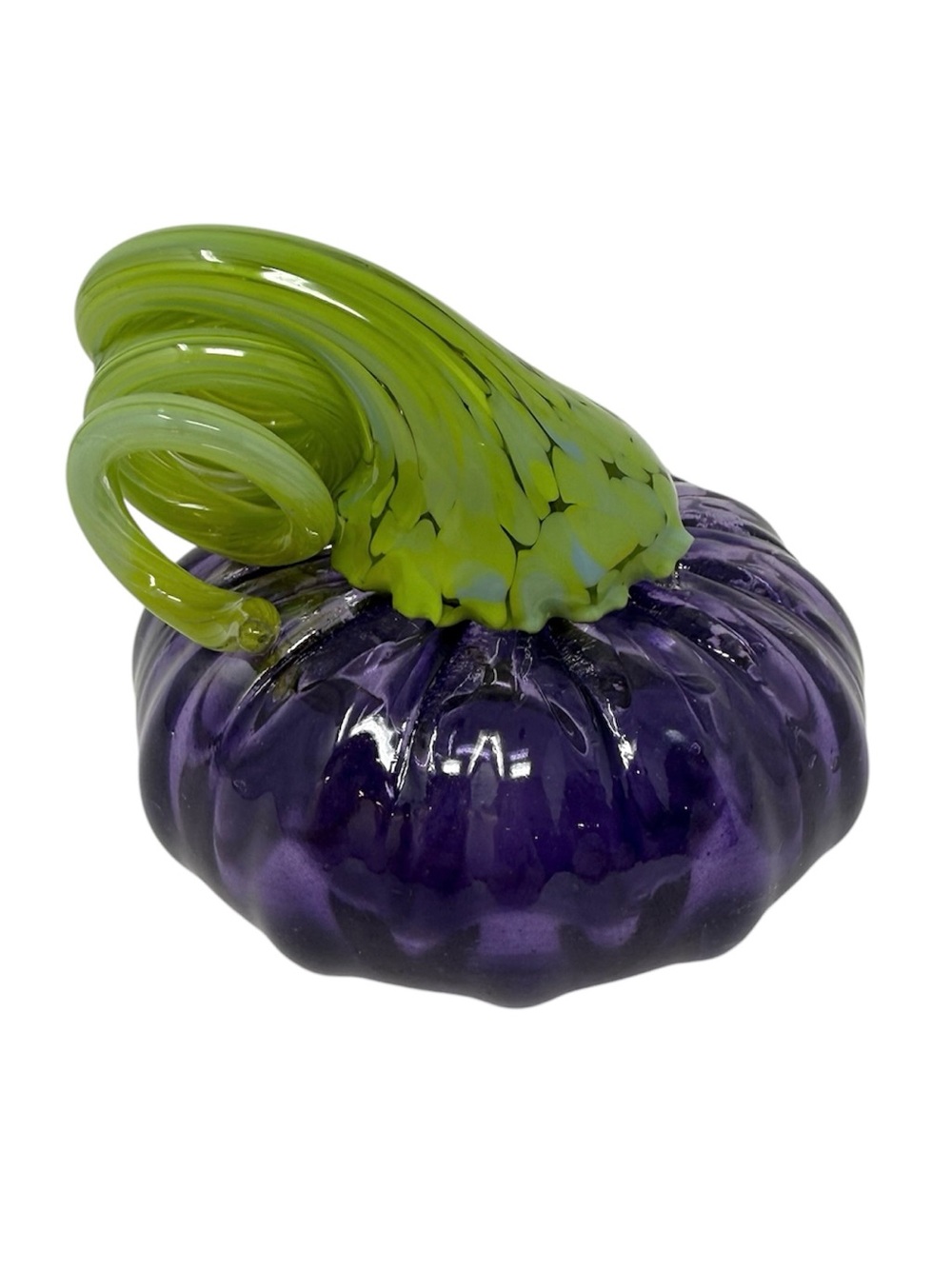Handcrafted Blown Glass Purple & Green Small Pumpkin